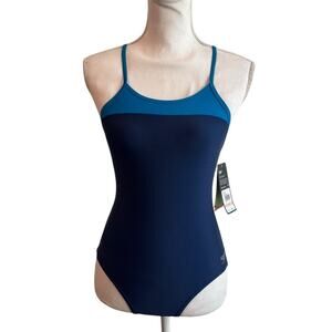 SPEEDO BLUE HARMONY ONE PIECE COLORBLOCK SWIMSUIT SIZE 28 BRAND NEW WITH TAGS